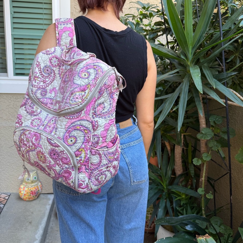 Vera Bradley Pink and Purple Paisley Large Backpack - Picture 4 of 15